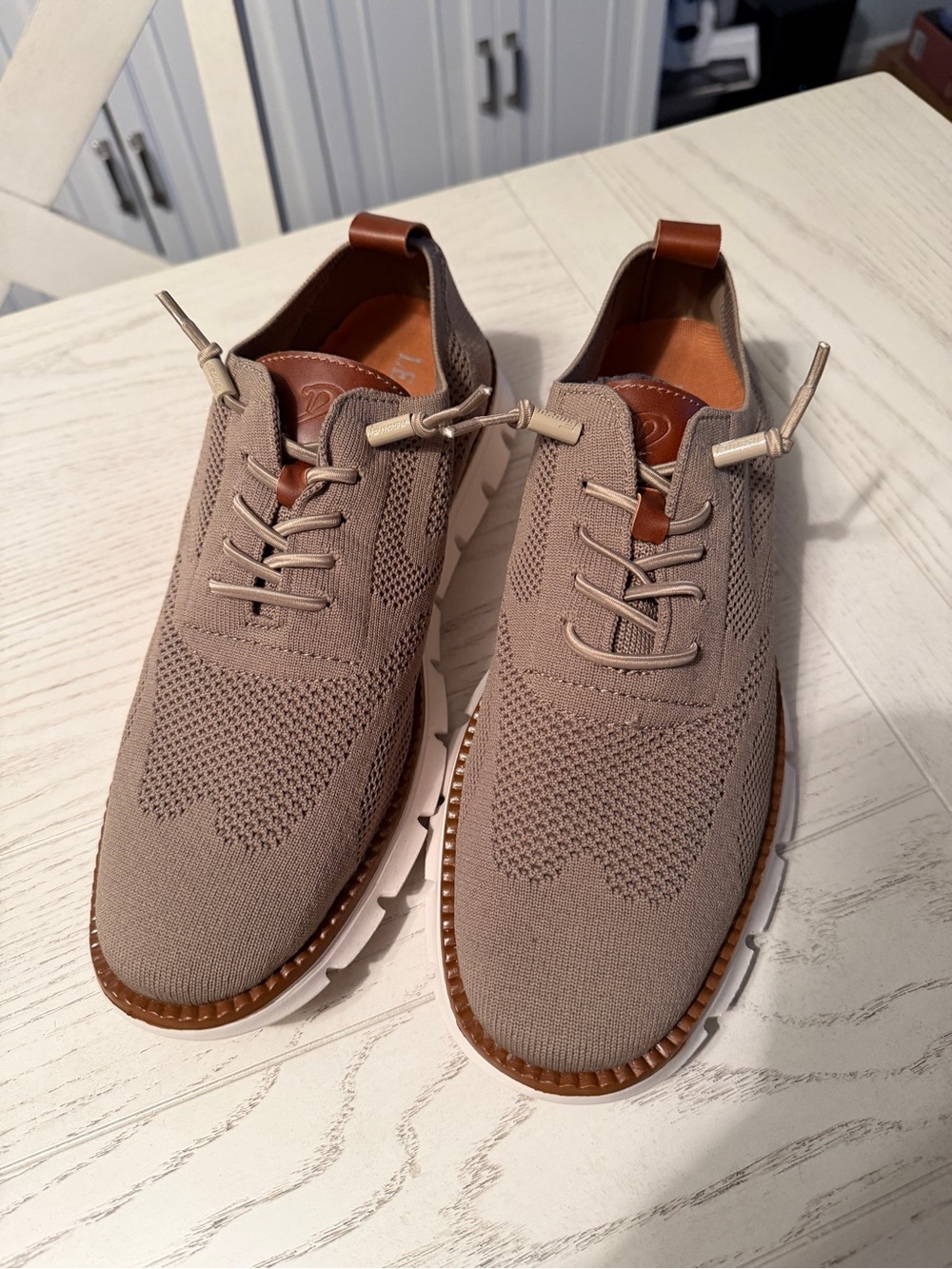 Men's Taupe Knit Derby Shoes with Contrast Trim